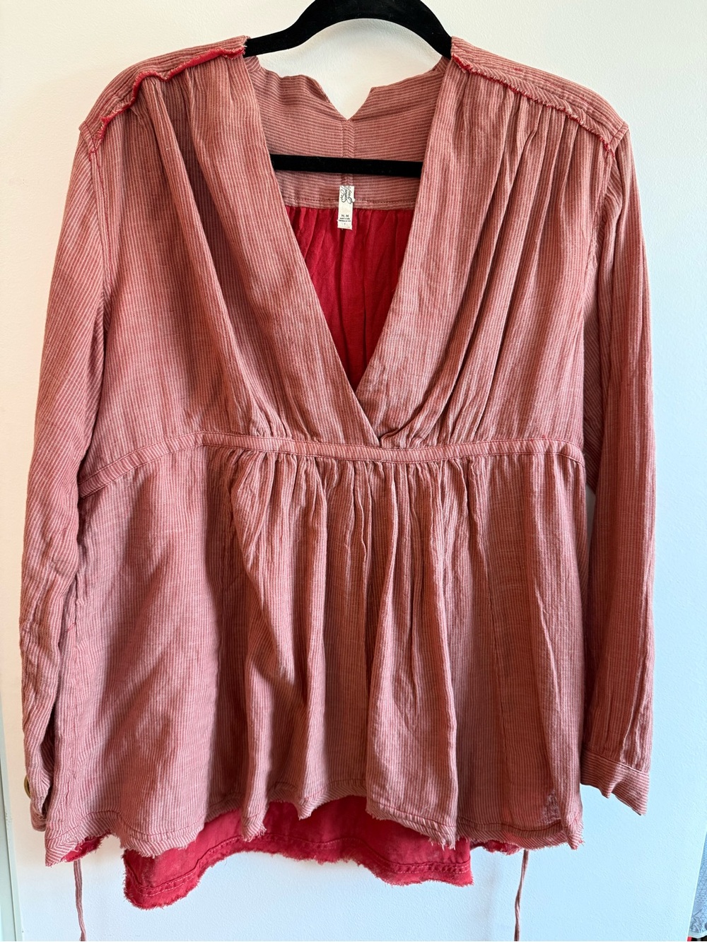 Free People Dusty Rose Long Sleeve V-Neck Peplum Tunic